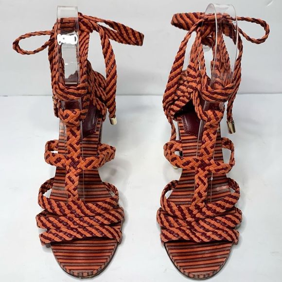Jimmy Choo Trix 100mm Woven Multi-Wrap Sandal High Heel Pumps Coral EU 37 US 7 - Picture 2 of 11